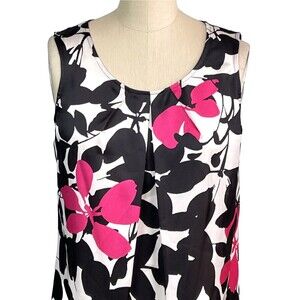 Kasper Sleeveless Blouse NWT Garden in Rose Scoop Neck Pleated Graphite Sz XS